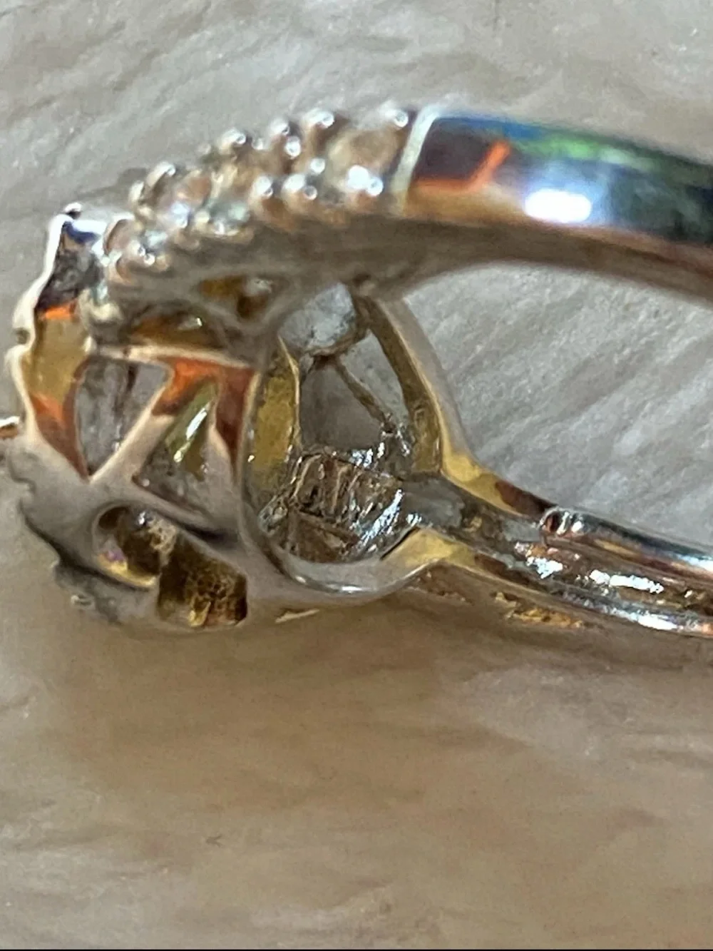 Beautiful silver Tone  marked NV ornate ring  with faux citrine centerstone